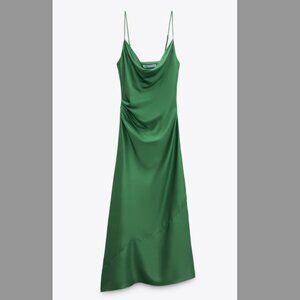 NWT Zara Satin Effect Midi Dress Small Green